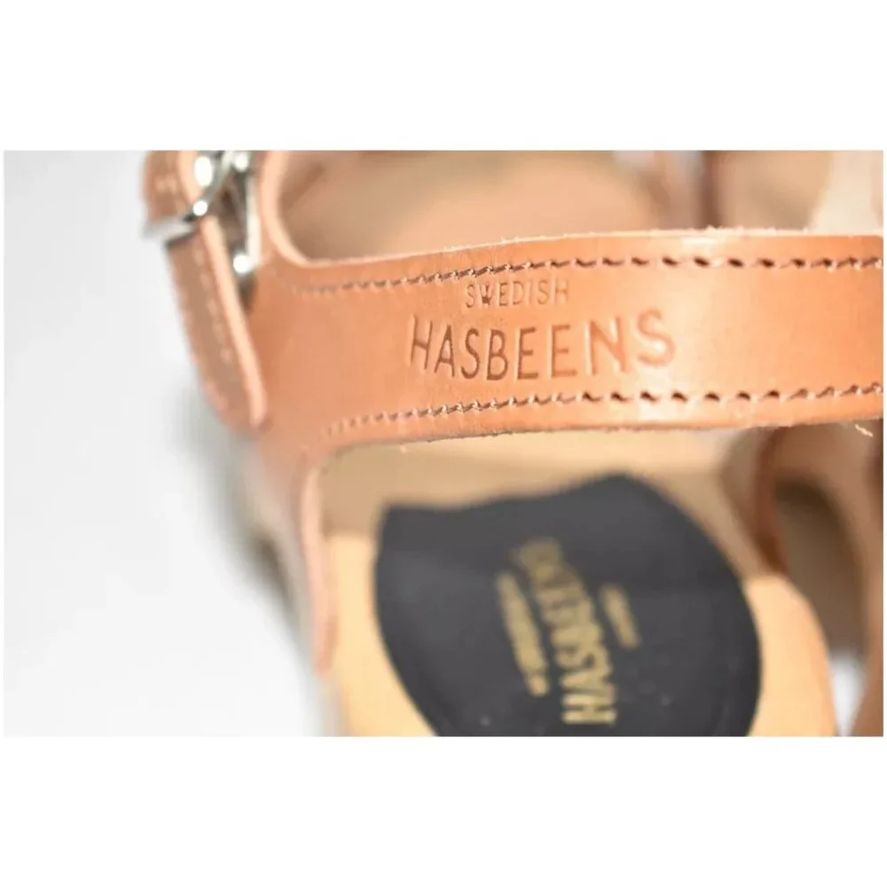 $320 Swedish Hasbeens Buckle Clog Sandals LEATHER BROWN PLATFORM 39 (DB7) - Picture 6 of 8
